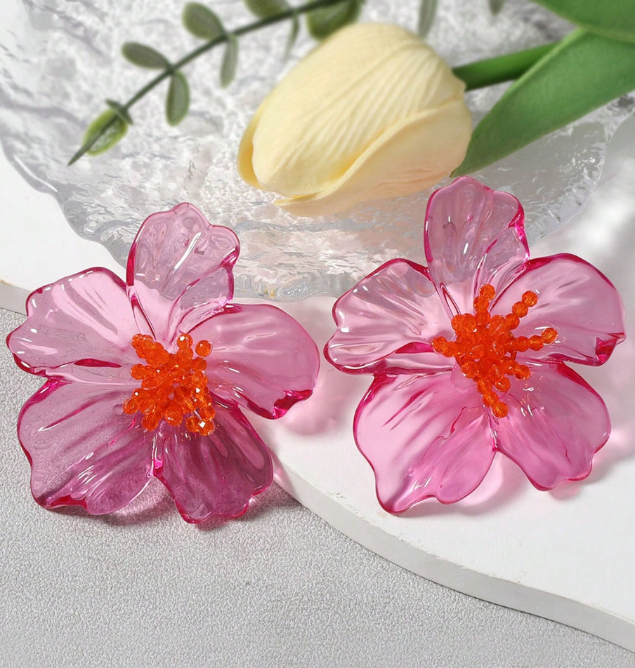 Resin Flower Earrings Pink