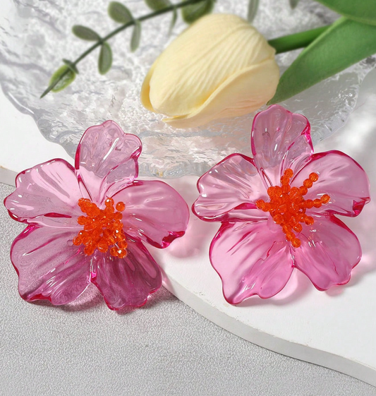 Resin Flower Earrings Pink
