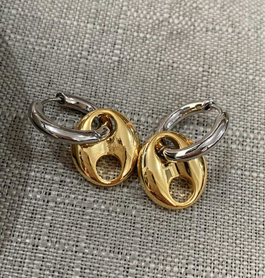 Stainless Steel Waterproof Vintage Two-Tone Pig Earrings Gold and Silver