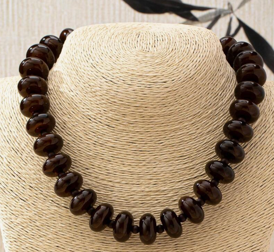 Bohemian Flat Bead Necklace Brown
