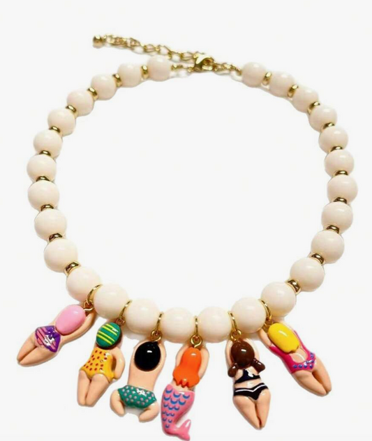 Boys and Girls Pendant Acrylic Beads Necklace White