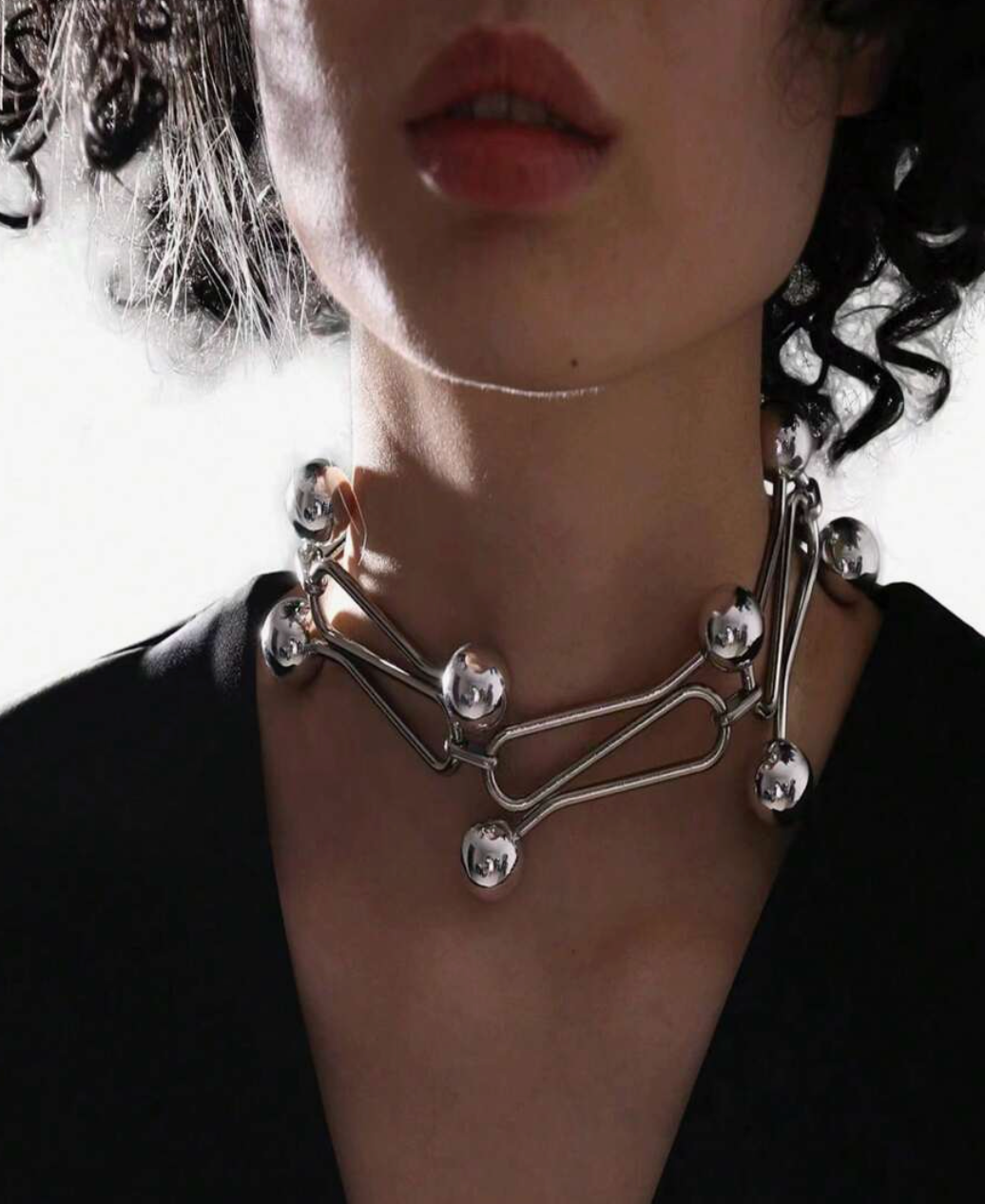 Decorative Metal Necklace Futuristic Style Silver